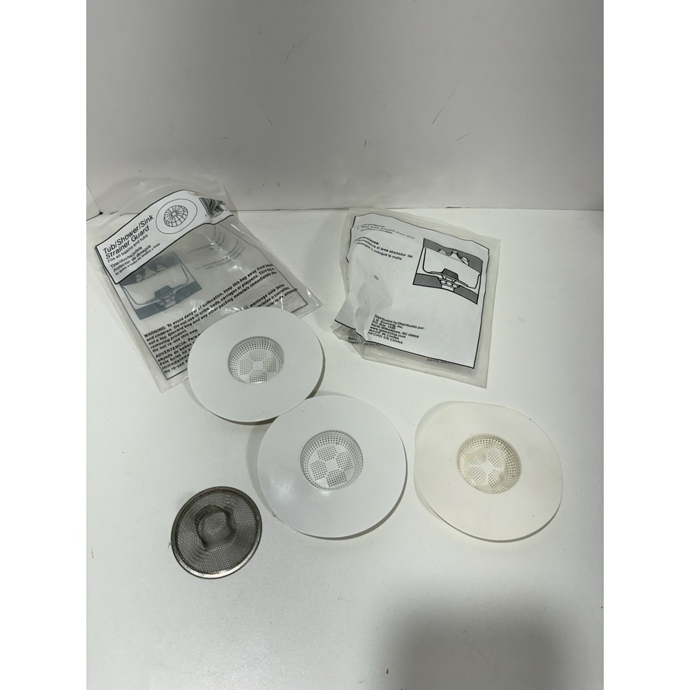 Bath Shower Sink Strainer Guard Lot‎ Of 3 Bathroom White Silicone + 1 Metal